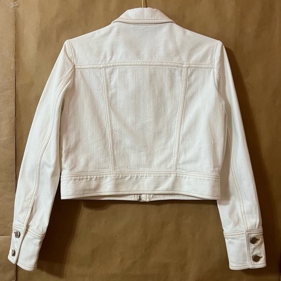 Misha Nonoo | Denim Crop Zip Up Jacket Collared White Contrast Stitching Size S - Picture 12 of 15